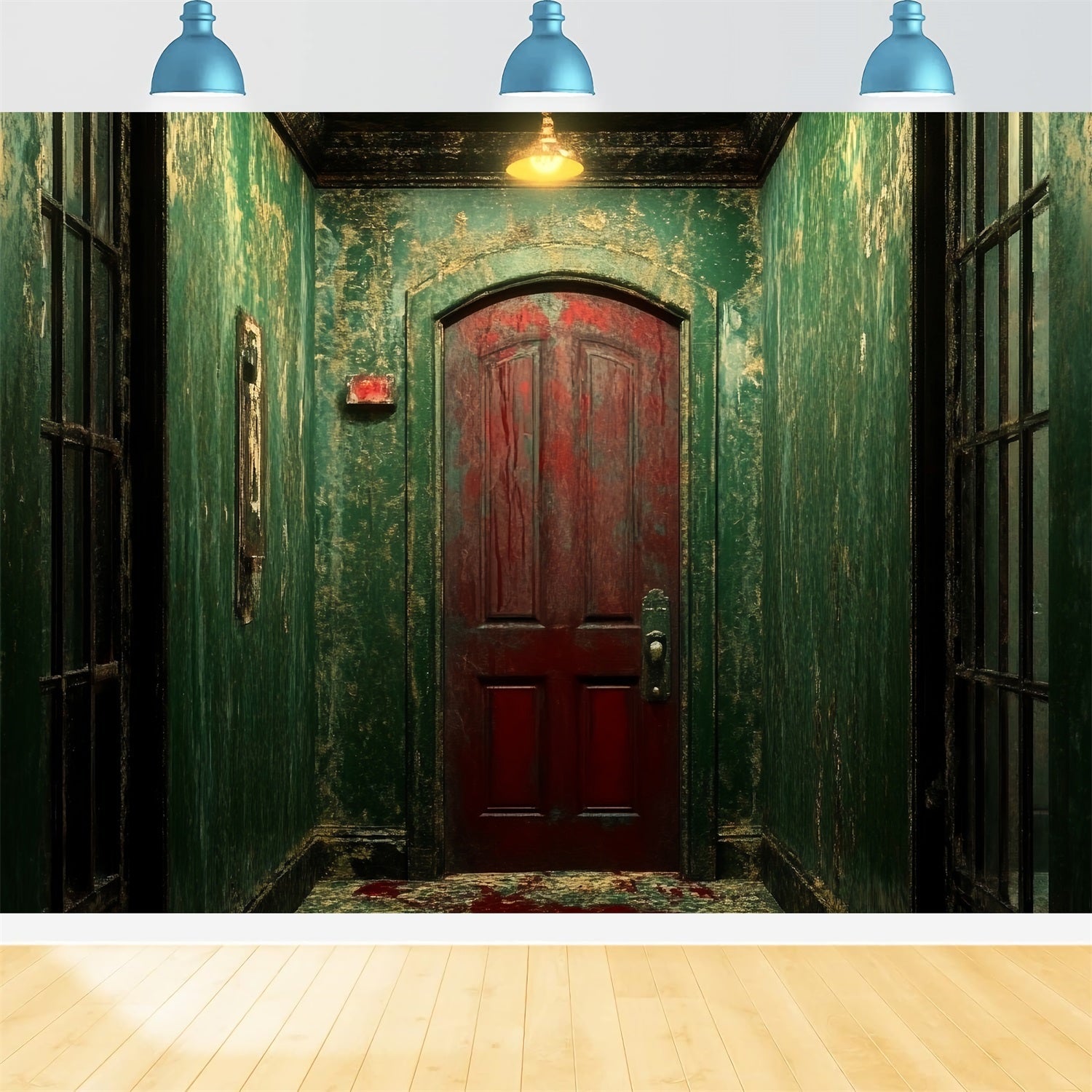 Spooky Backdrop Distressed Green Red Door Halloween Picture Backdrop UK CSH58-56