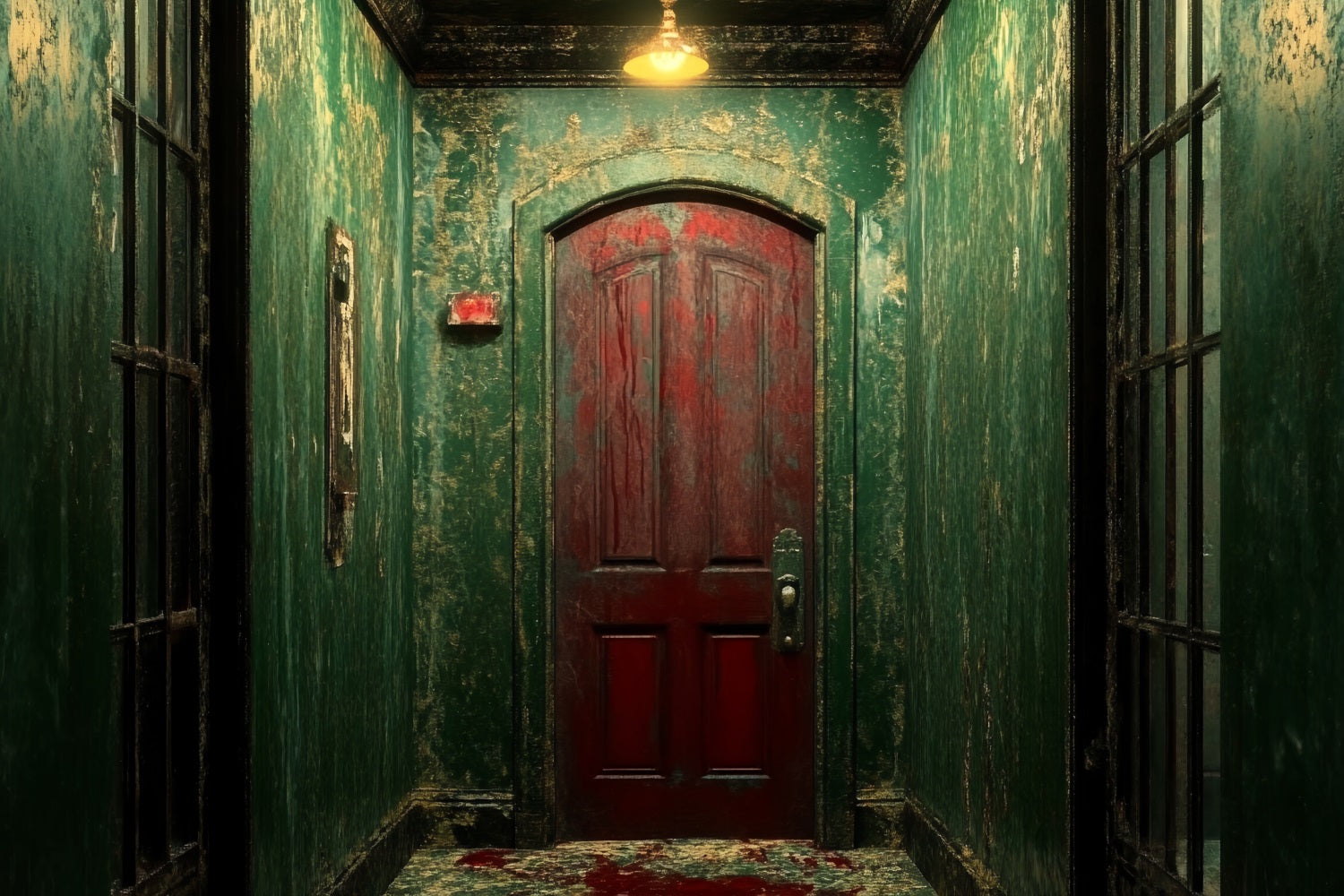 Spooky Backdrop Distressed Green Red Door Halloween Picture Backdrop UK CSH58-56