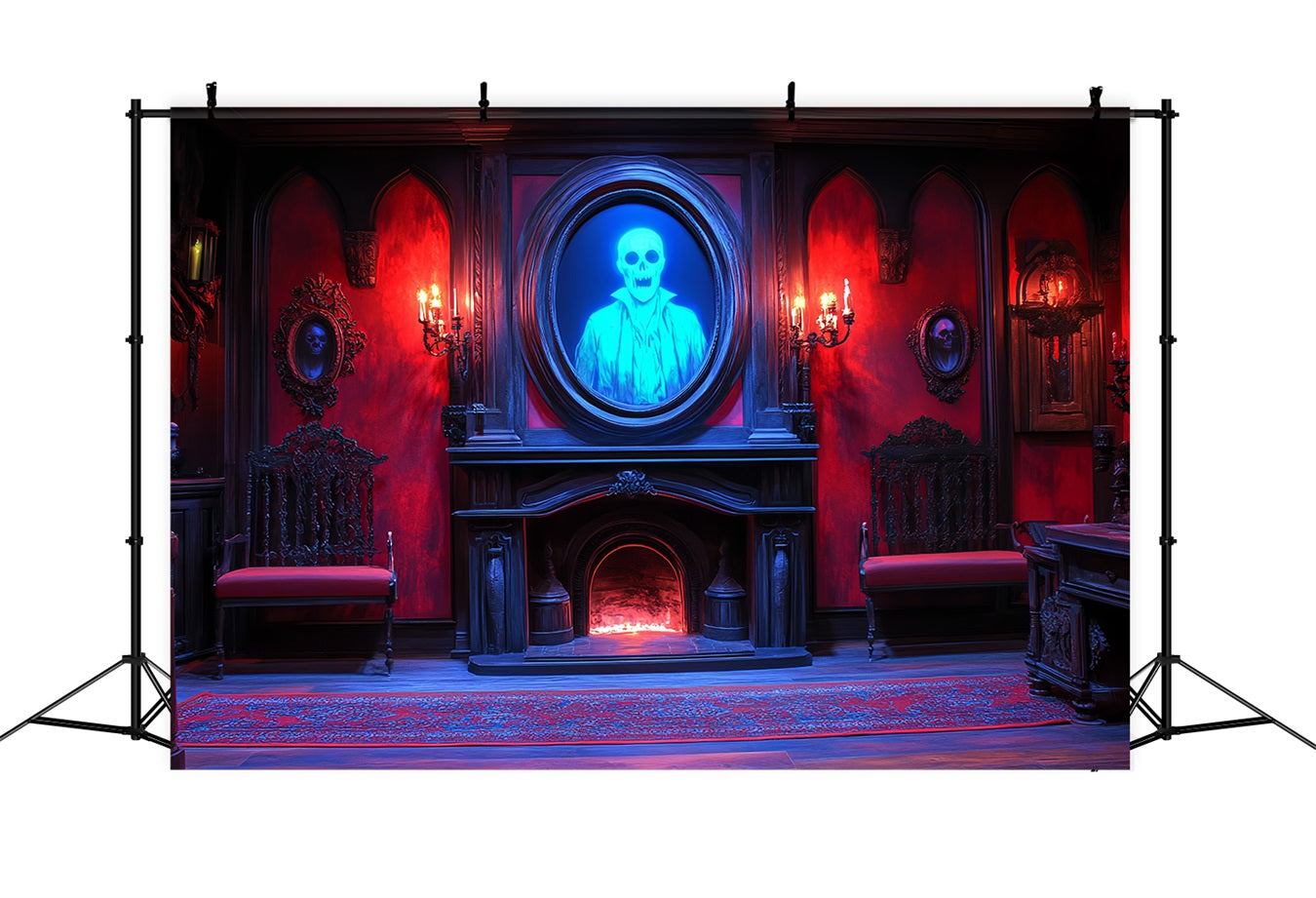 Fireplace Backdrop Haunted Skull Portrait Fireplace Halloween Backdrop Ideas UK CSH58-62