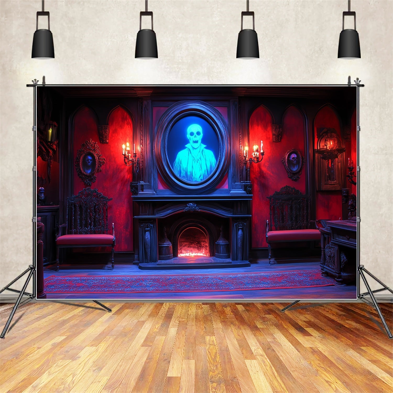 Fireplace Backdrop Haunted Skull Portrait Fireplace Halloween Backdrop Ideas UK CSH58-62