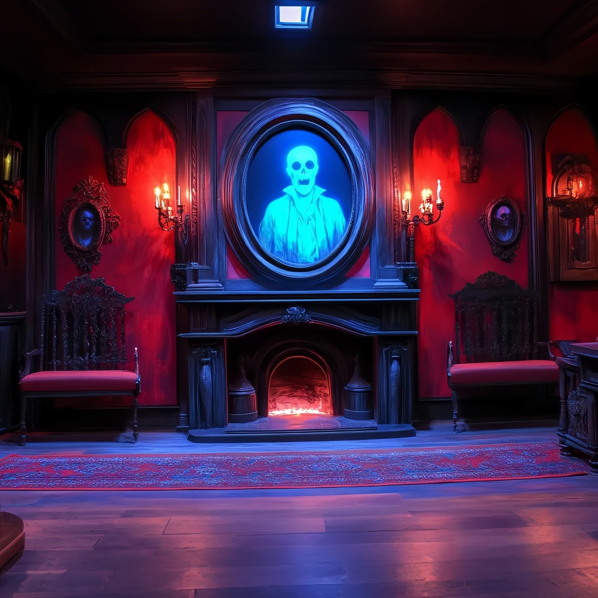 Fireplace Backdrop Haunted Skull Portrait Fireplace Halloween Backdrop Ideas UK CSH58-62