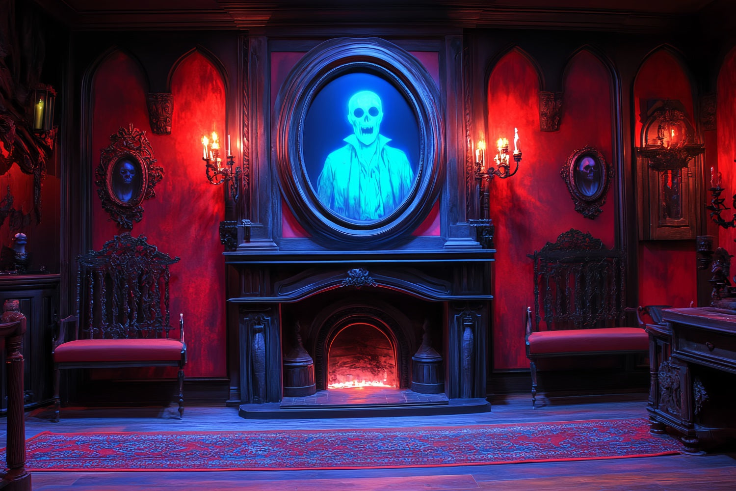 Fireplace Backdrop Haunted Skull Portrait Fireplace Halloween Backdrop Ideas UK CSH58-62