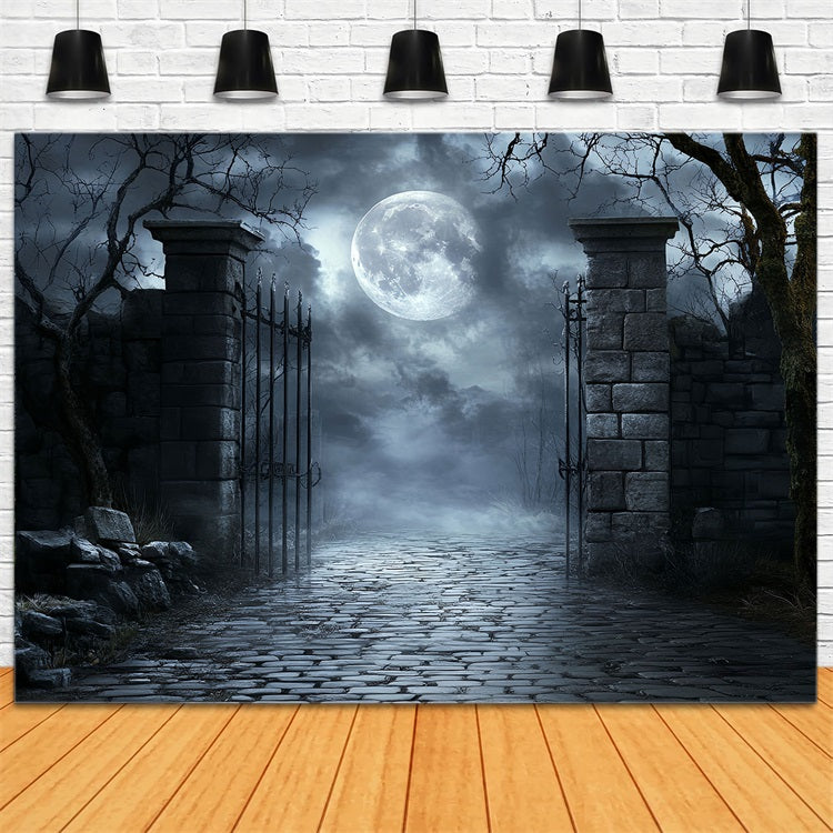 Moon Backdrop Moonlit Cemetery Iron Gate Halloween Photo Booth Backdrop UK CSH58-71