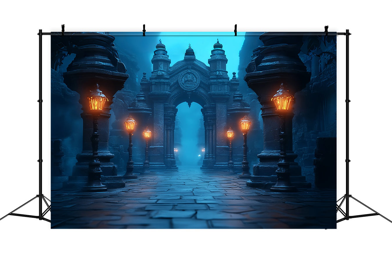 Dark Backdrop Misty Lantern Archway Path Halloween Backdrops UK CSH58-75