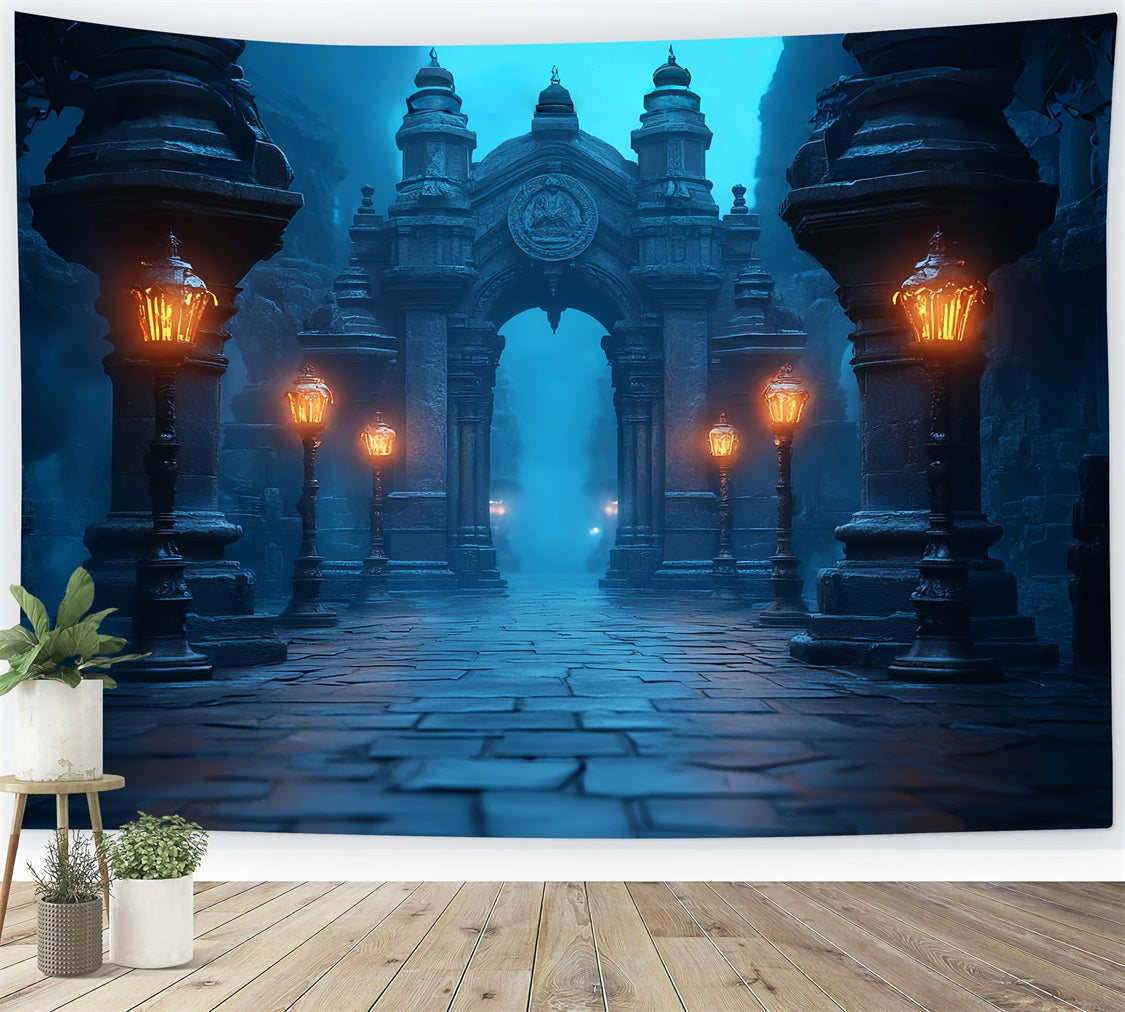 Dark Backdrop Misty Lantern Archway Path Halloween Backdrops UK CSH58-75