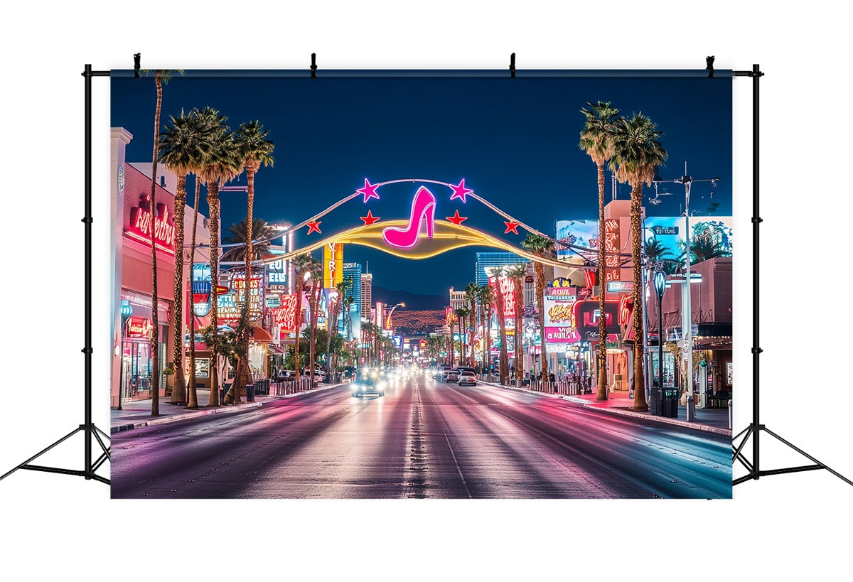 Las Vegas Backdrop Pink Disco High Heels Neon Street Las Vegas Photo backdrop UK CSH58-8
