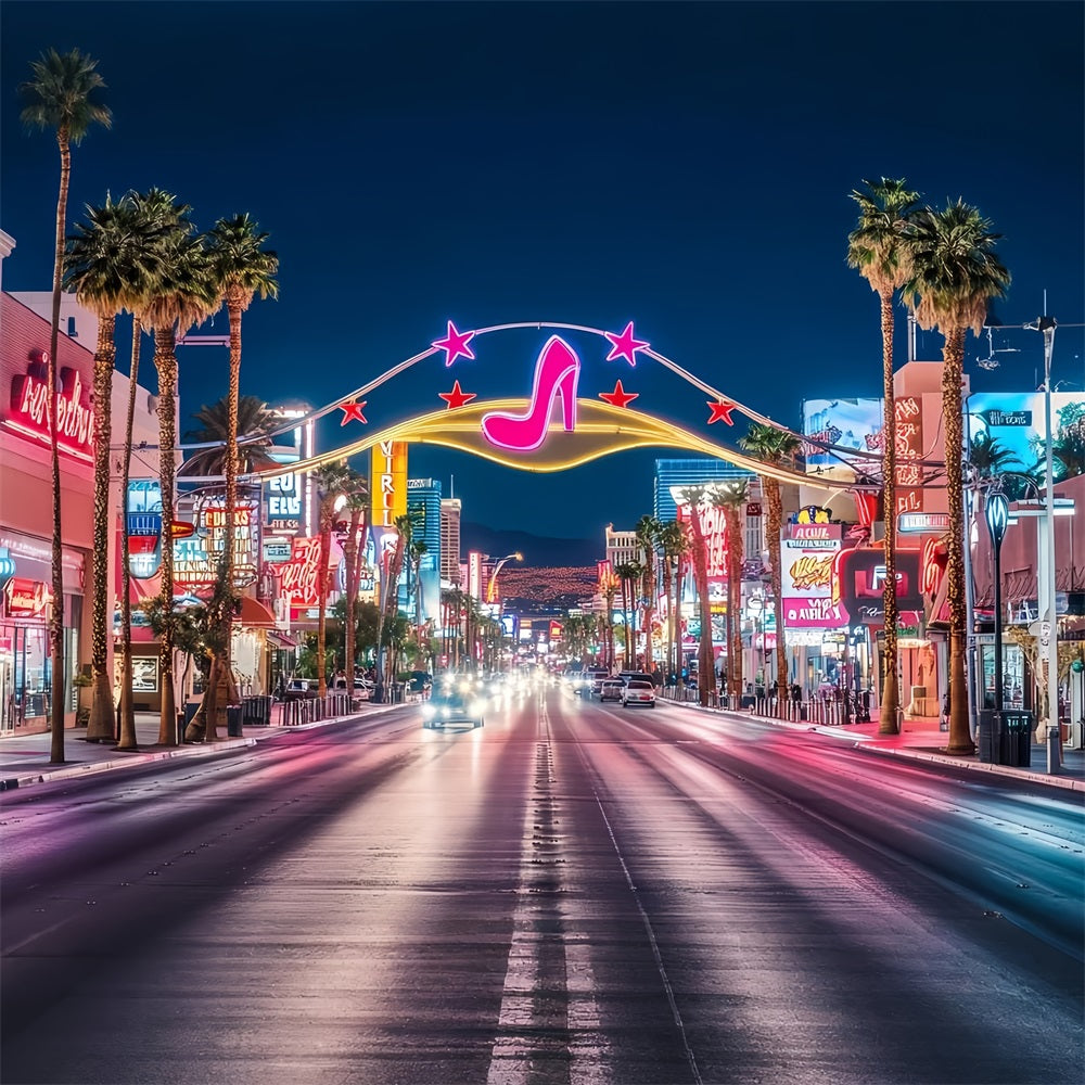 Las Vegas Backdrop Pink Disco High Heels Neon Street Las Vegas Photo backdrop UK CSH58-8