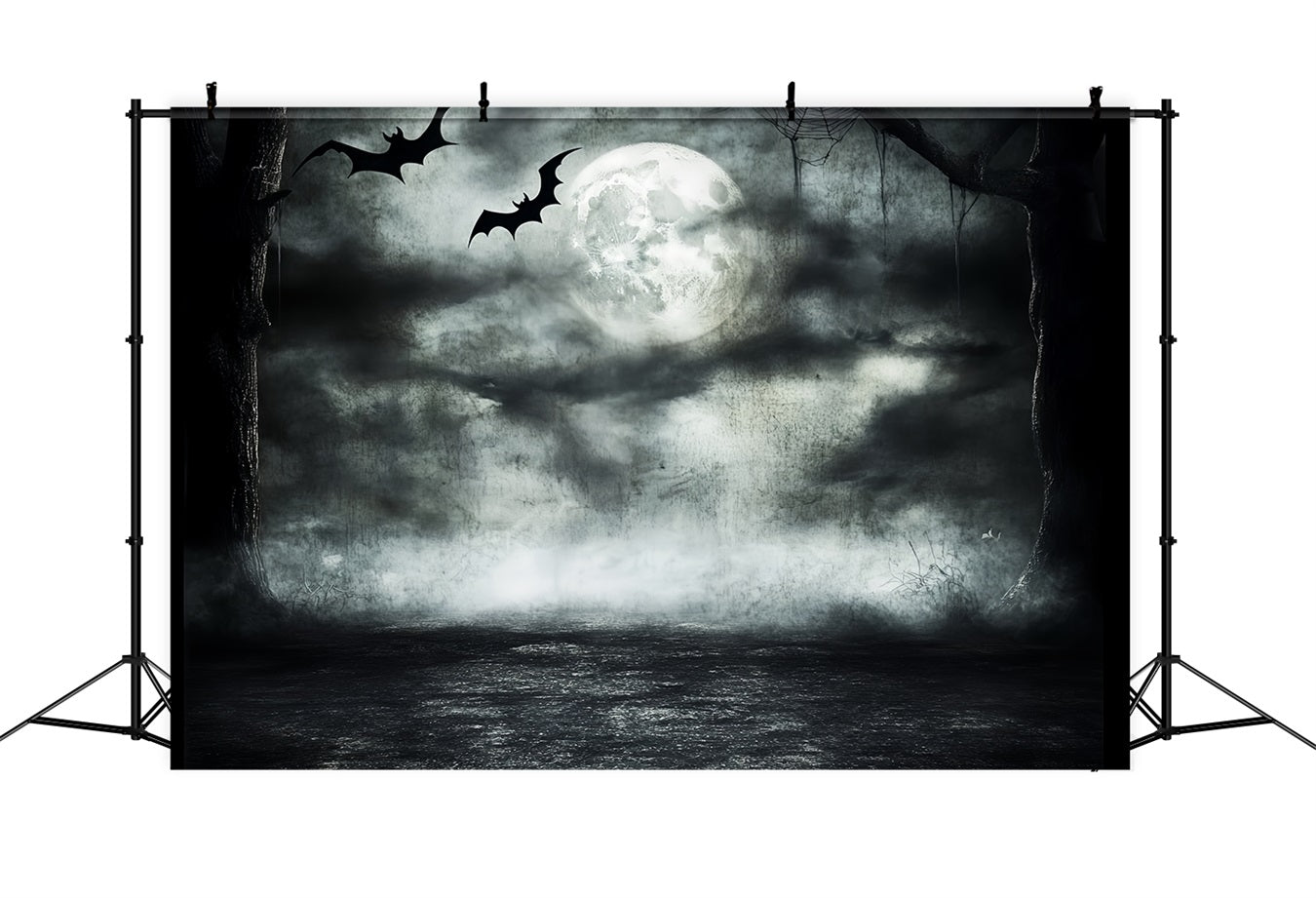 Night Sky Backdrop Moonlit Bats Haunted Forest Halloween Photo Backdrop UK CSH58-85