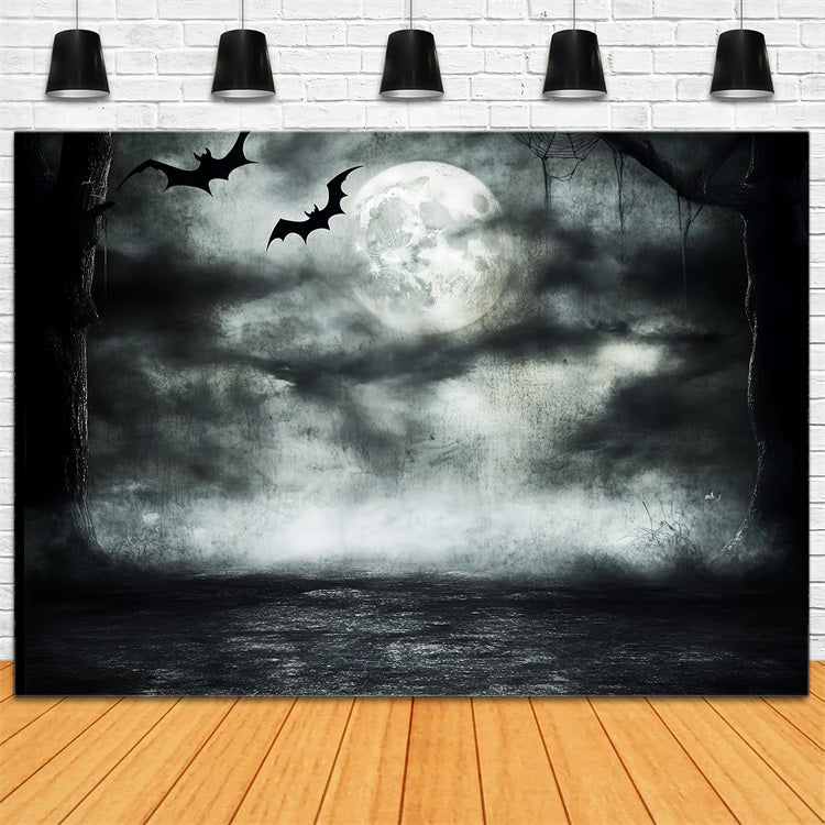 Night Sky Backdrop Moonlit Bats Haunted Forest Halloween Photo Backdrop UK CSH58-85