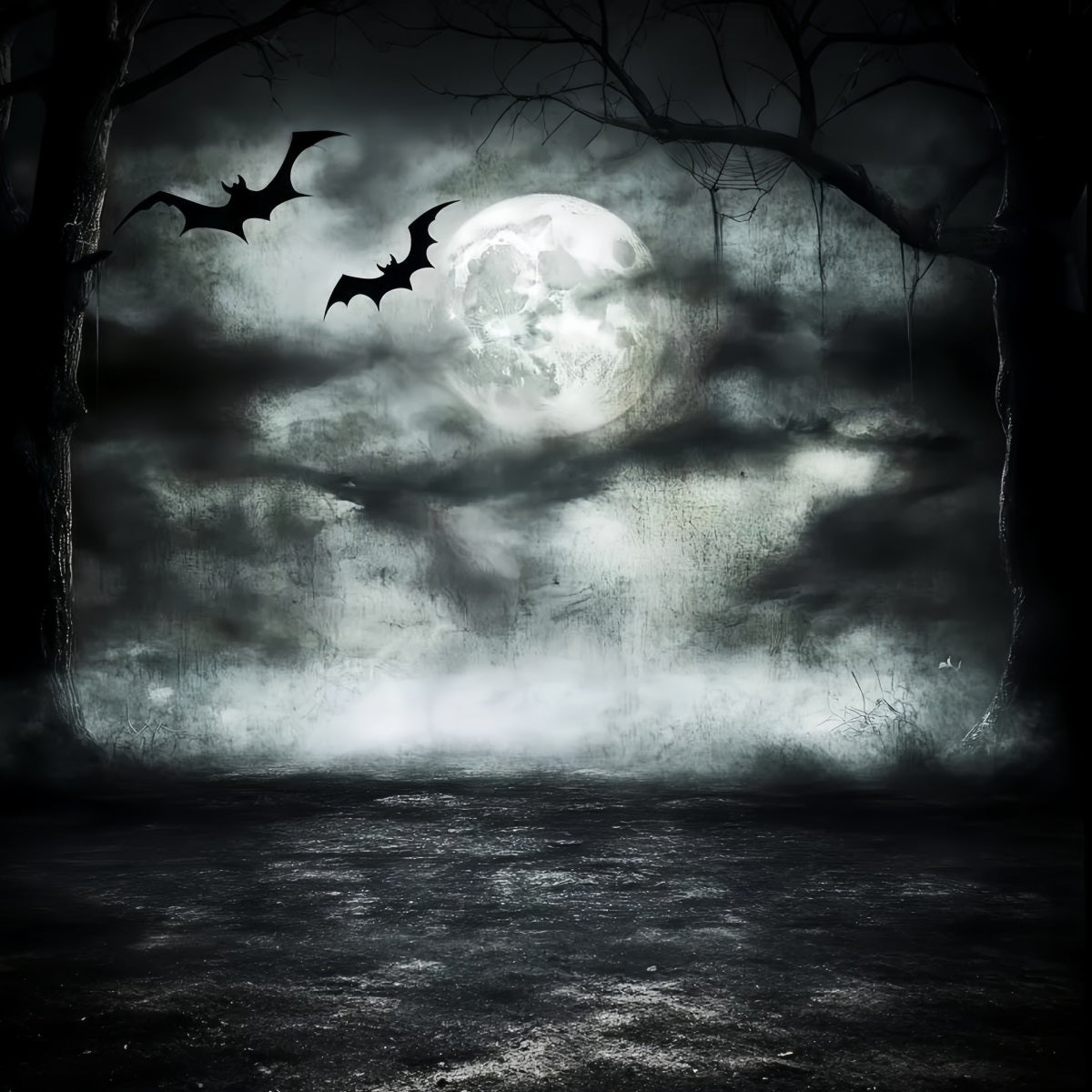 Night Sky Backdrop Moonlit Bats Haunted Forest Halloween Photo Backdrop UK CSH58-85
