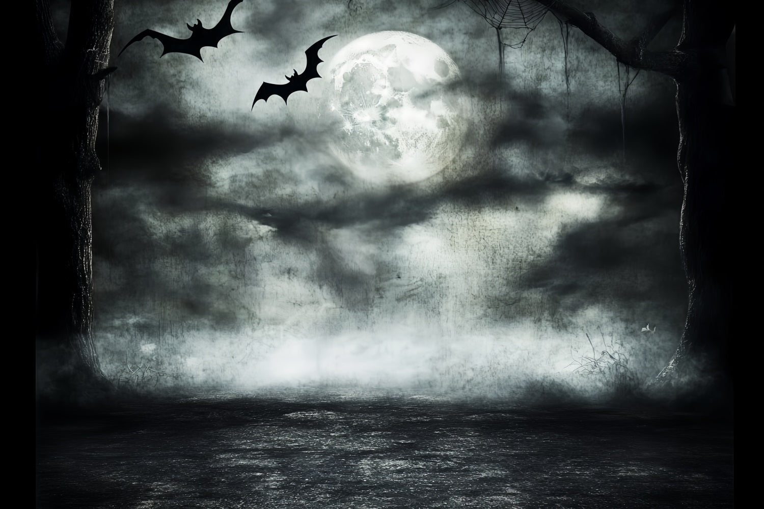 Night Sky Backdrop Moonlit Bats Haunted Forest Halloween Photo Backdrop UK CSH58-85