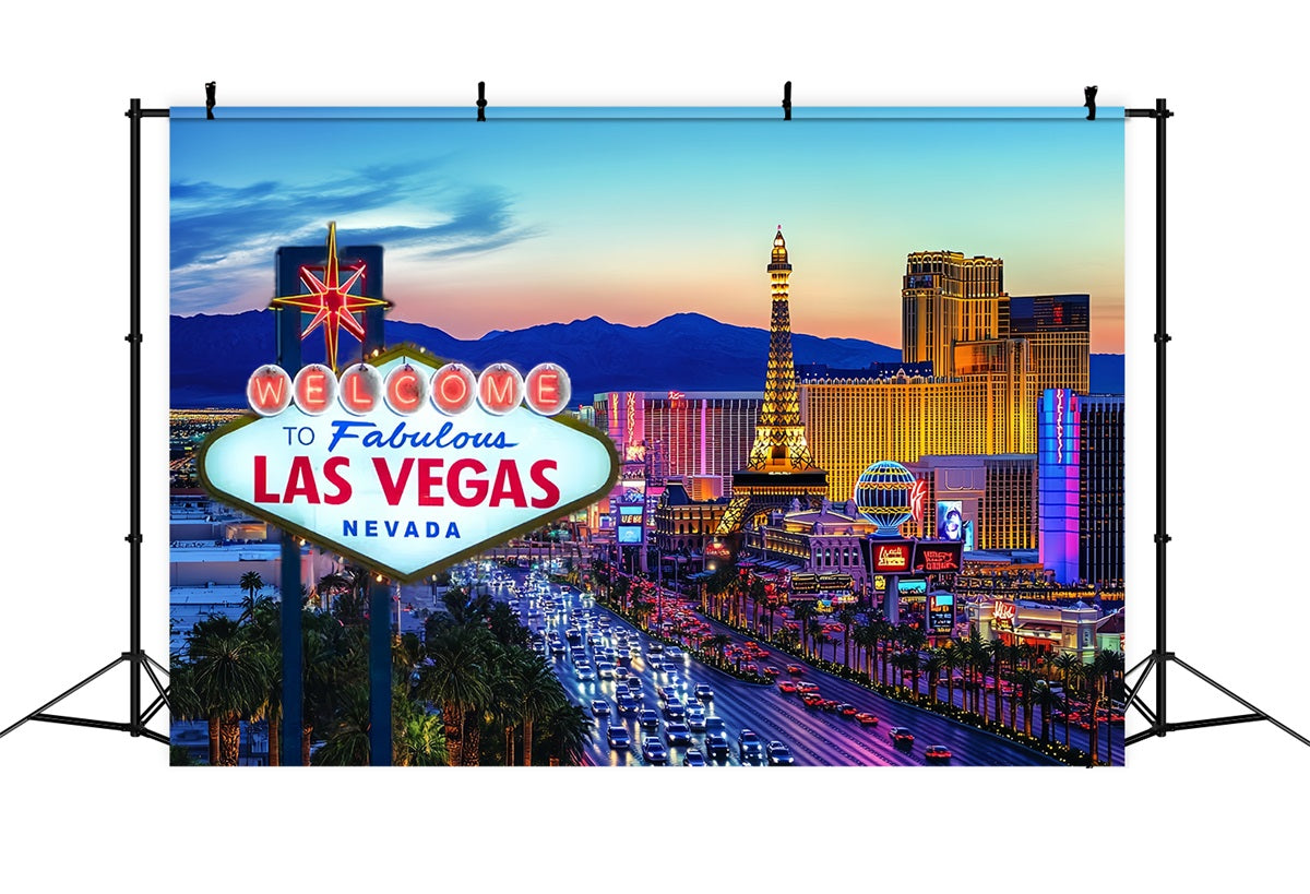 Las Vegas Backdrop Evening Sunset Paris Hotel Welcome to Fabulous Las Vegas Sign UK CSH58-9