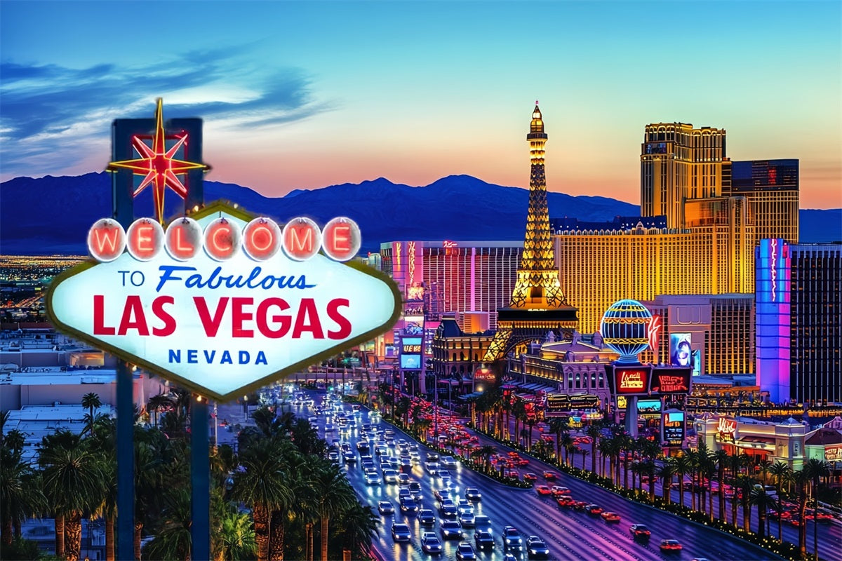 Las Vegas Backdrop Evening Sunset Paris Hotel Welcome to Fabulous Las Vegas Sign UK CSH58-9