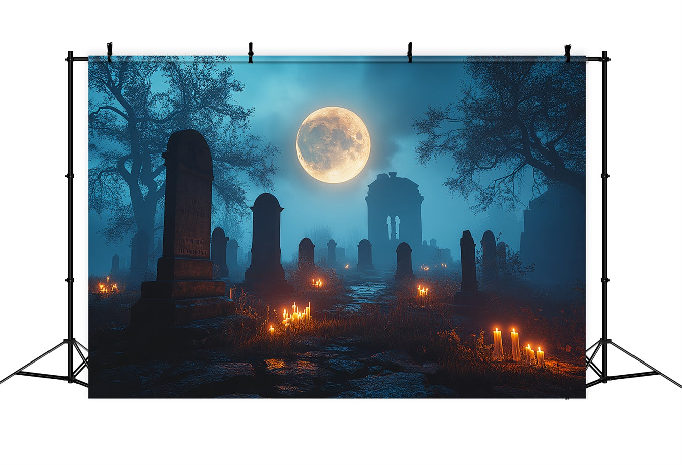 Cemetery Backdrop Graveyard Full Moon Glow Halloween Backdrop Ideas UK CSH58-93