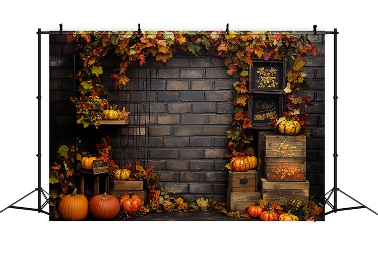 Autumn Leaves Backdrop Rustic Brick Harvest Backdrop UK CSH6-182