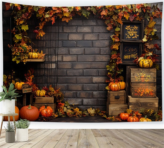 Autumn Leaves Backdrop Rustic Brick Harvest Backdrop UK CSH6-182
