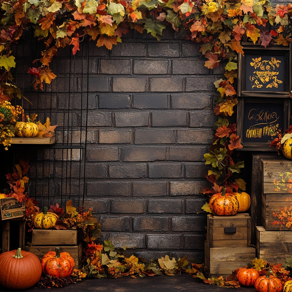 Autumn Leaves Backdrop Rustic Brick Harvest Backdrop UK CSH6-182