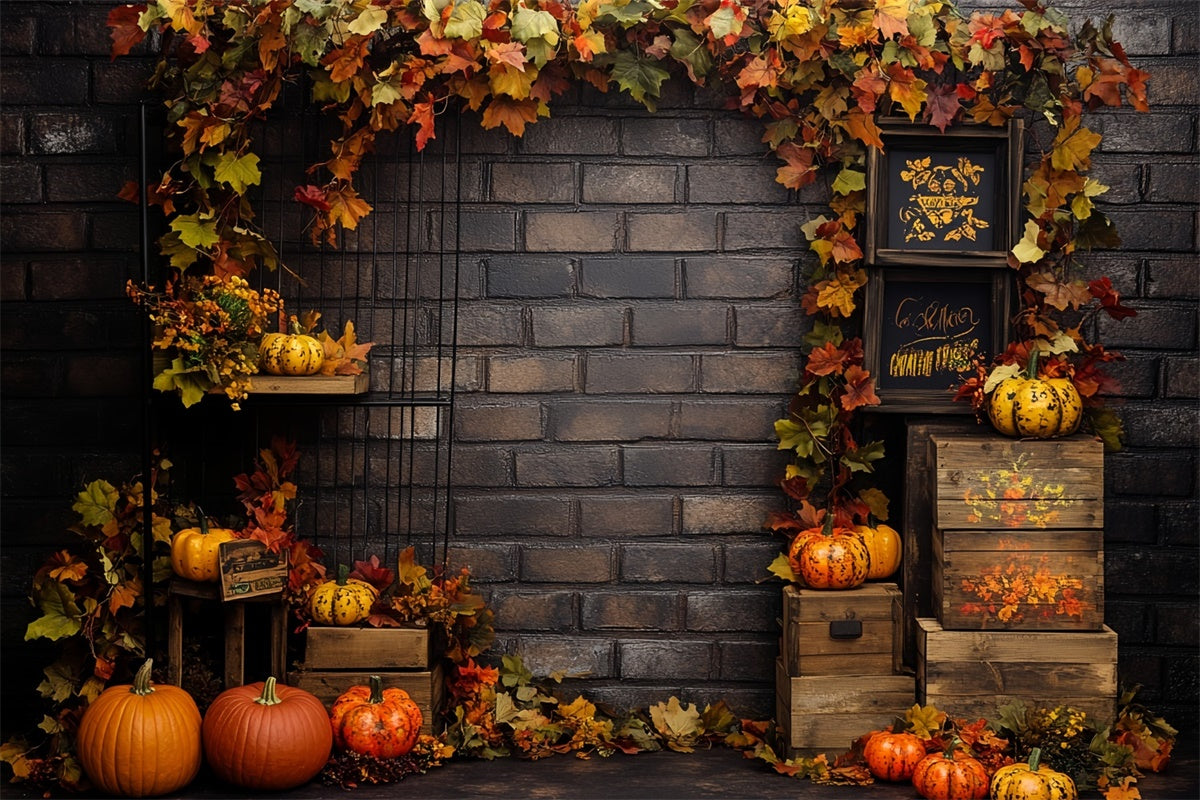 Autumn Leaves Backdrop Rustic Brick Harvest Backdrop UK CSH6-182
