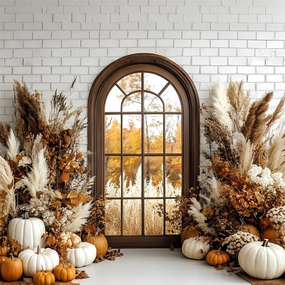 Boho Photo Backdrop Brick Pumpkin Porch Autumn Backdrops UK CSH6-184