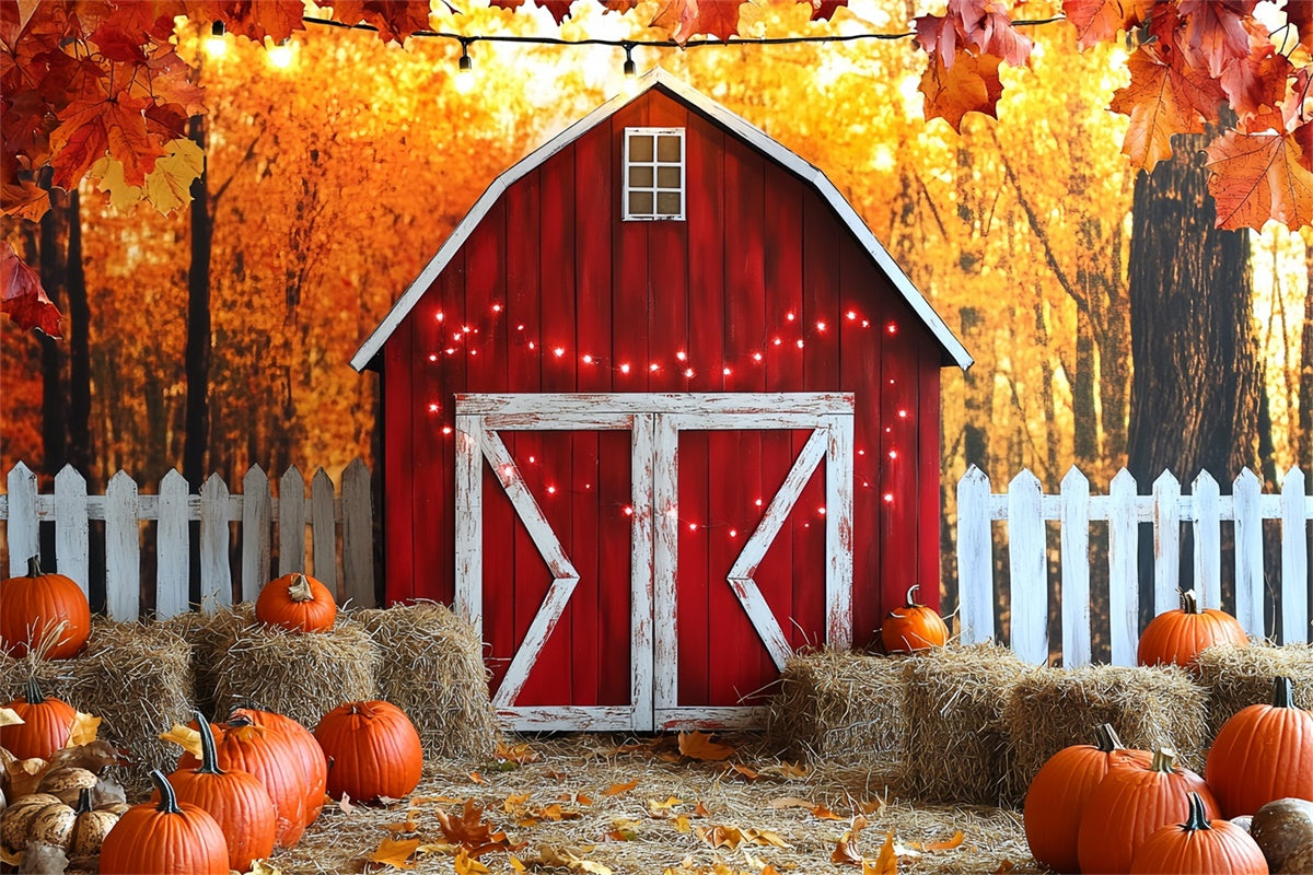 Red Barn Backdrop White Fence Harvest Autumn Photo Backdrop UK CSH6-203