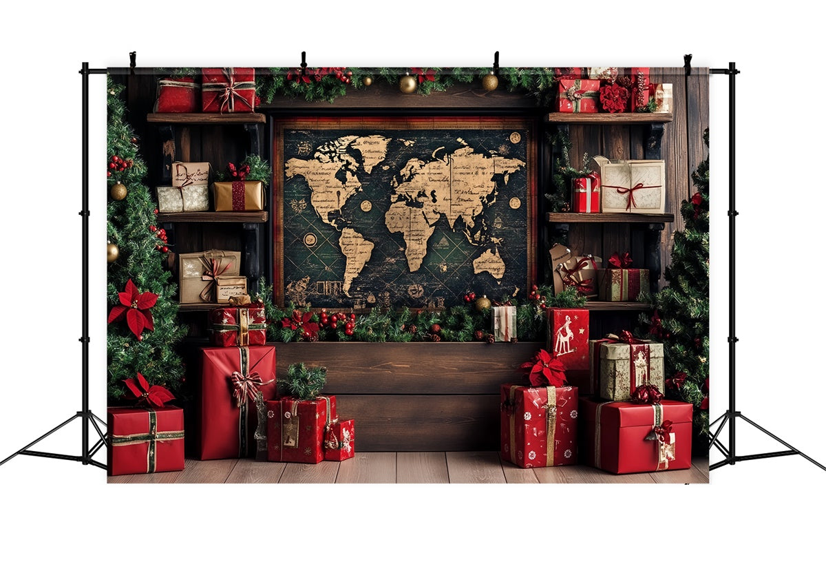 Christmas Backdrops Vintage Map Holiday Gift Backdrop UK CSH6-259