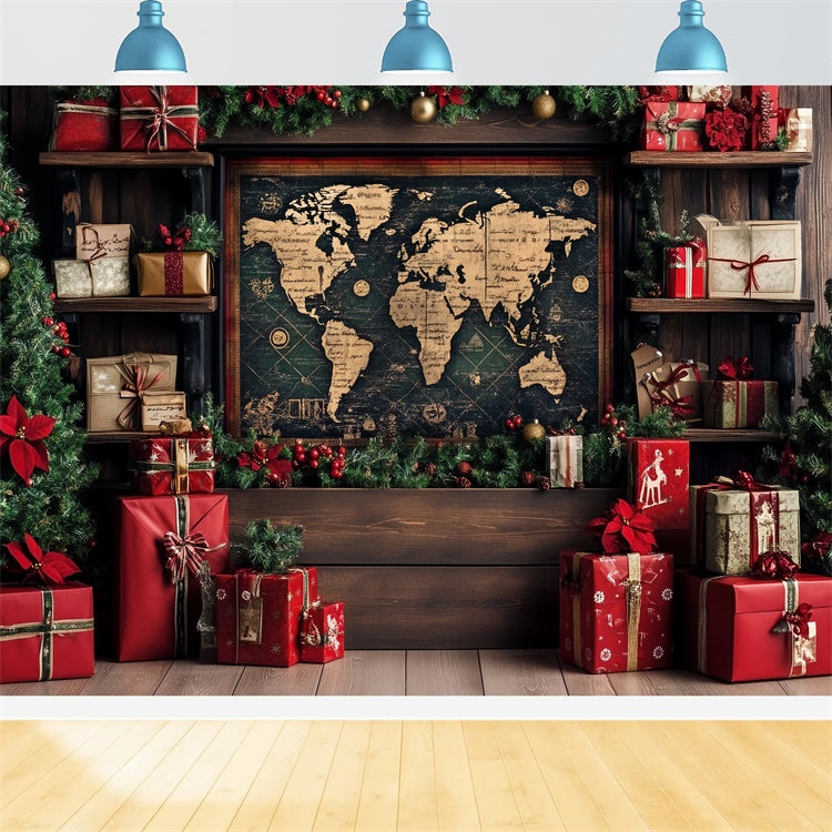 Christmas Backdrops Vintage Map Holiday Gift Backdrop UK CSH6-259