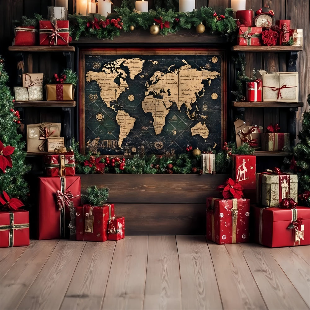 Christmas Backdrops Vintage Map Holiday Gift Backdrop UK CSH6-259