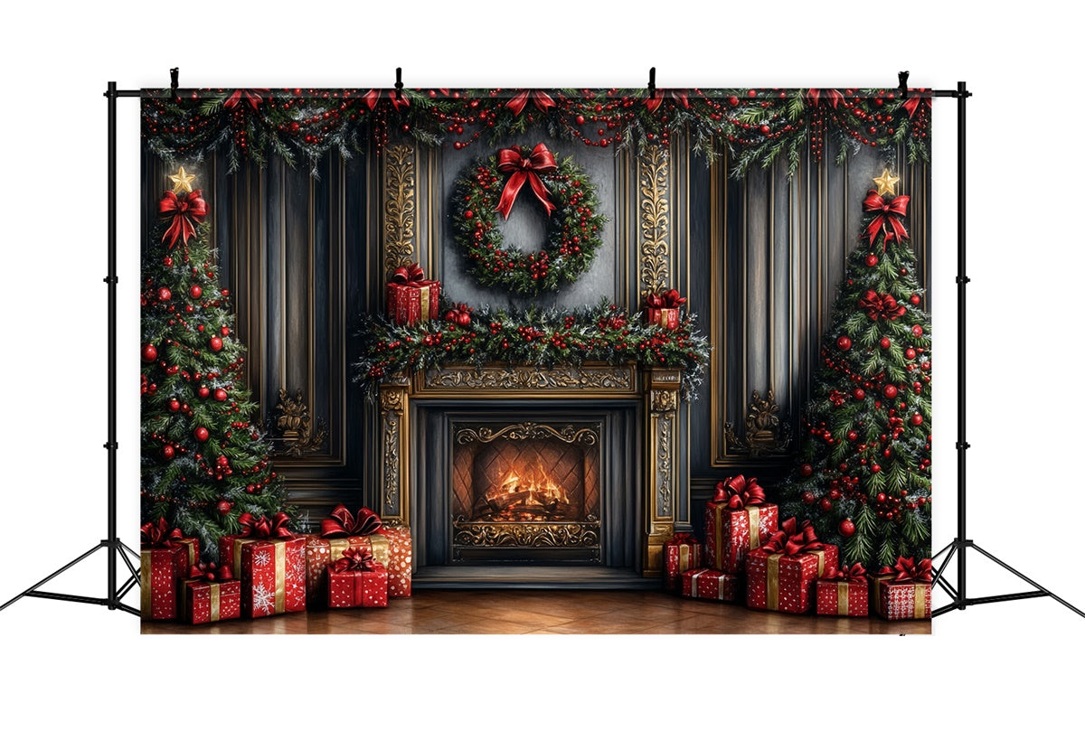 Christmas Fireplace Backdrop Garland Gifts Fireplace Backdrop UK CSH6-266