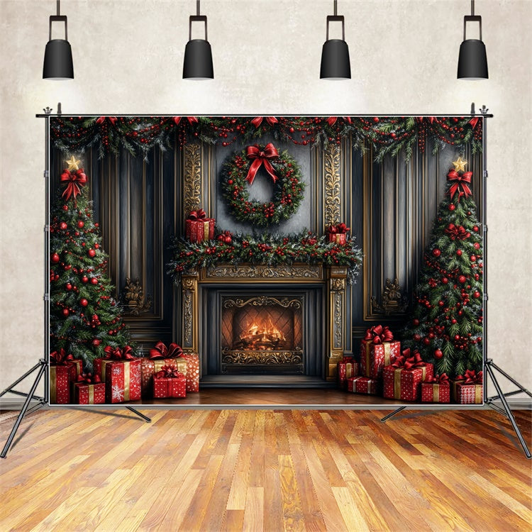 Christmas Fireplace Backdrop Garland Gifts Fireplace Backdrop UK CSH6-266