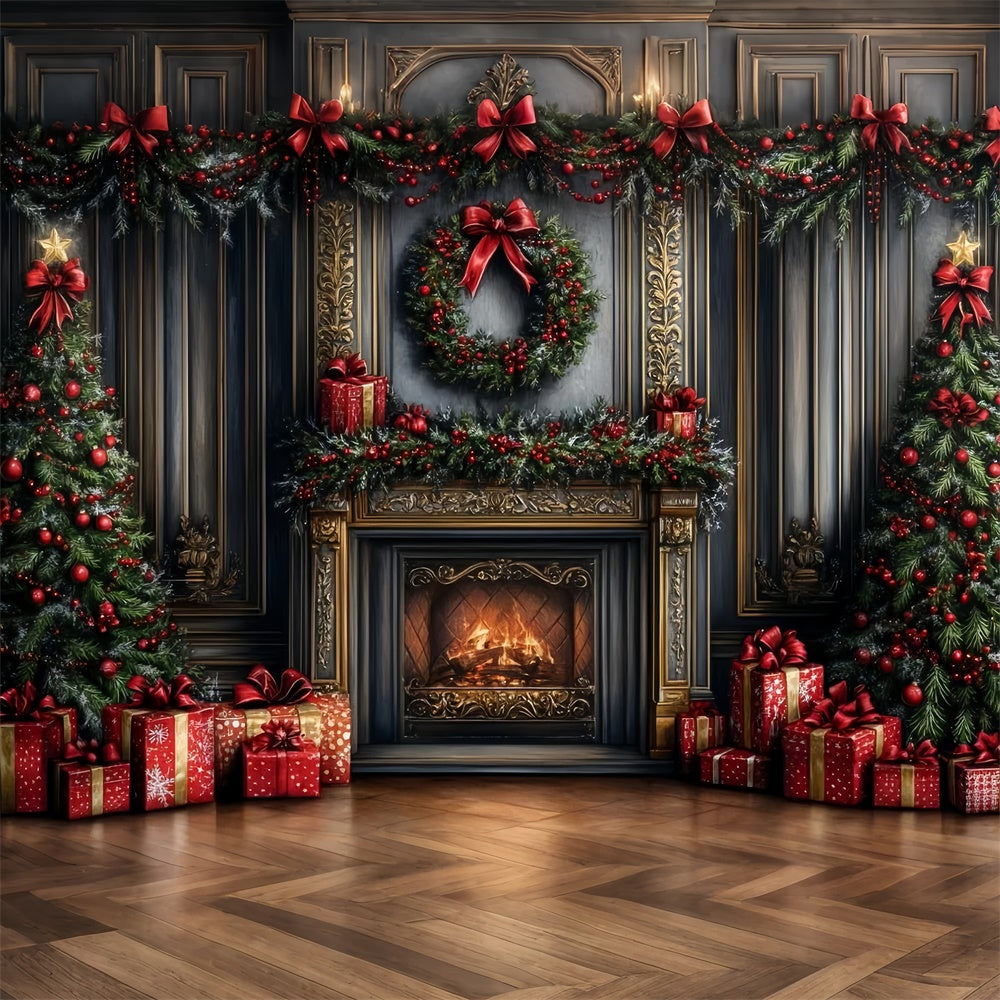 Christmas Fireplace Backdrop Garland Gifts Fireplace Backdrop UK CSH6-266