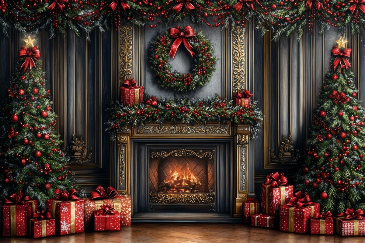 Christmas Fireplace Backdrop Garland Gifts Fireplace Backdrop UK CSH6-266