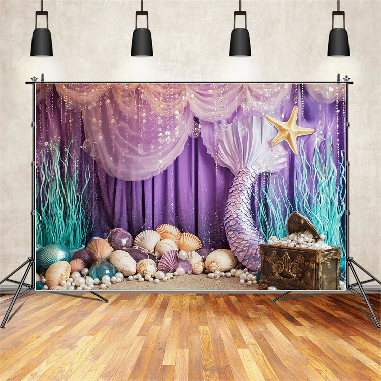 Cake Smash Backdrop Girl Purple Mermaid Pearl Backdrop UK CSH6-297