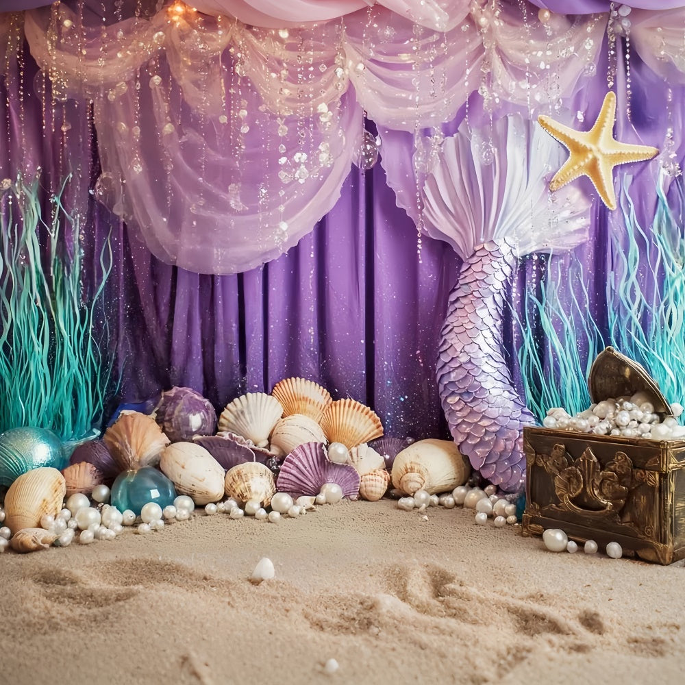 Cake Smash Backdrop Girl Purple Mermaid Pearl Backdrop UK CSH6-297