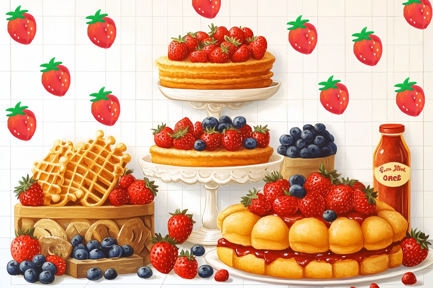 Birthday Backdrops Strawberry Waffle Delight Backdrop UK CSH6-300