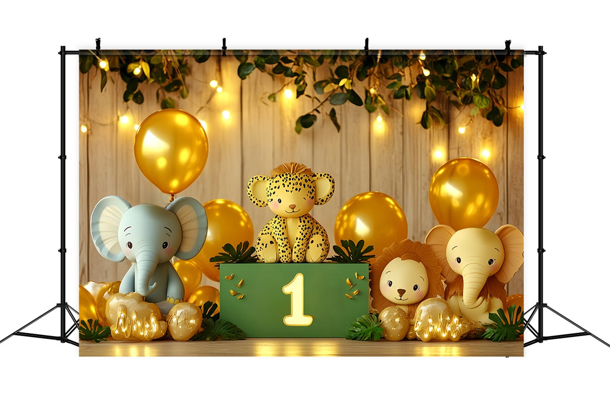 1st Birthday Backdrop Golden Jungle Friends Backdrop UK CSH6-318