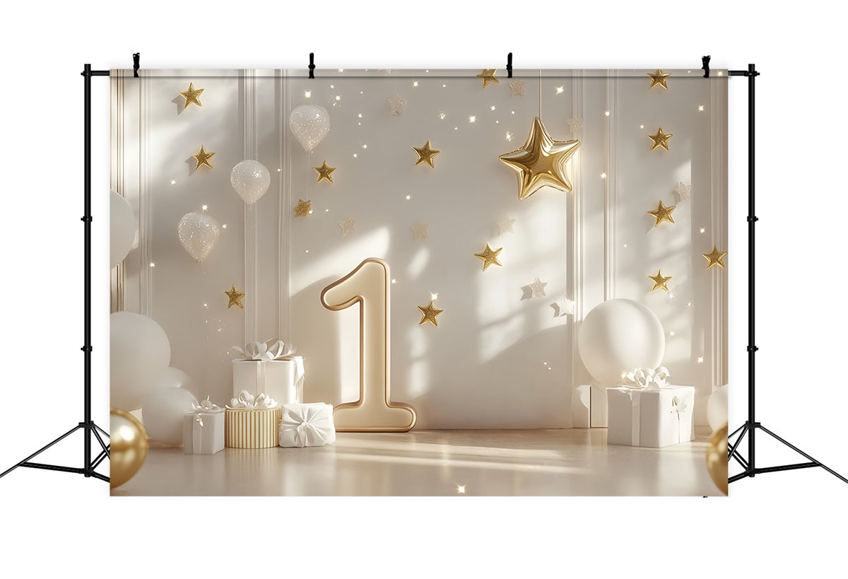 1st Birthday Backdrop Twinkle Gold Star Luxe Backdrop UK CSH6-326