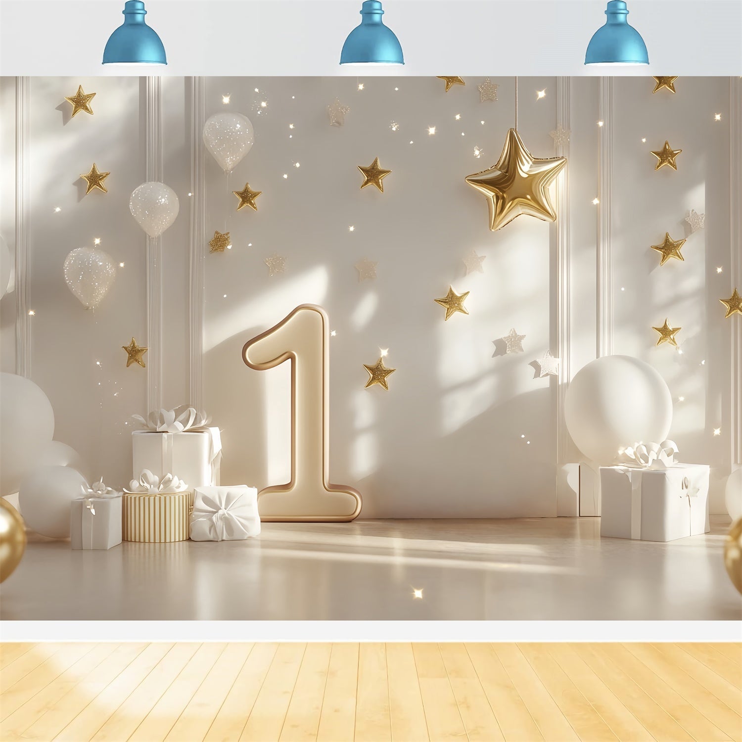 1st Birthday Backdrop Twinkle Gold Star Luxe Backdrop UK CSH6-326