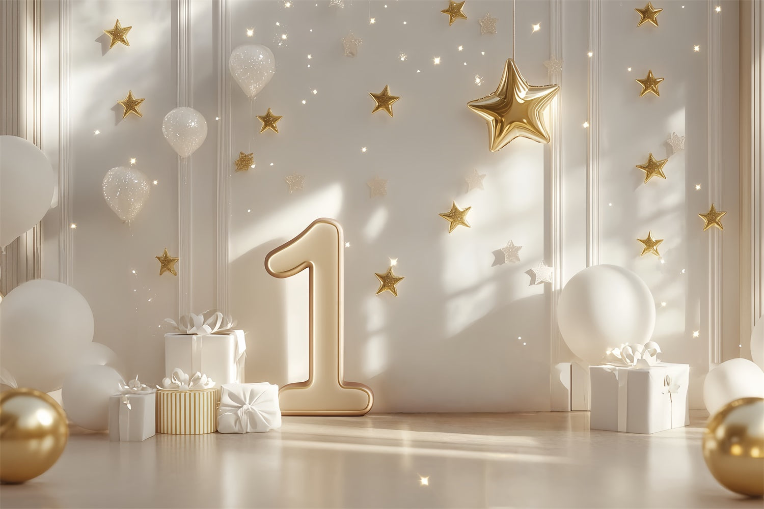 1st Birthday Backdrop Twinkle Gold Star Luxe Backdrop UK CSH6-326