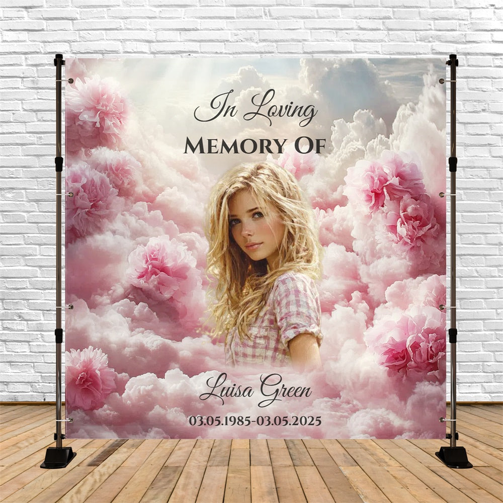 Memorial Backdrop Pink Peony Memory Clouds Customized Backdrop UK CSH6-341