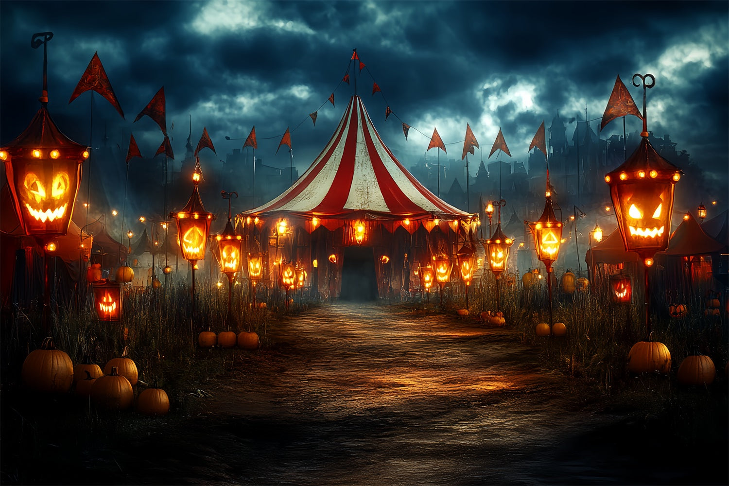 Halloween Picture Backdrop Haunted Circus Lantern Backdrop UK CSH6-70