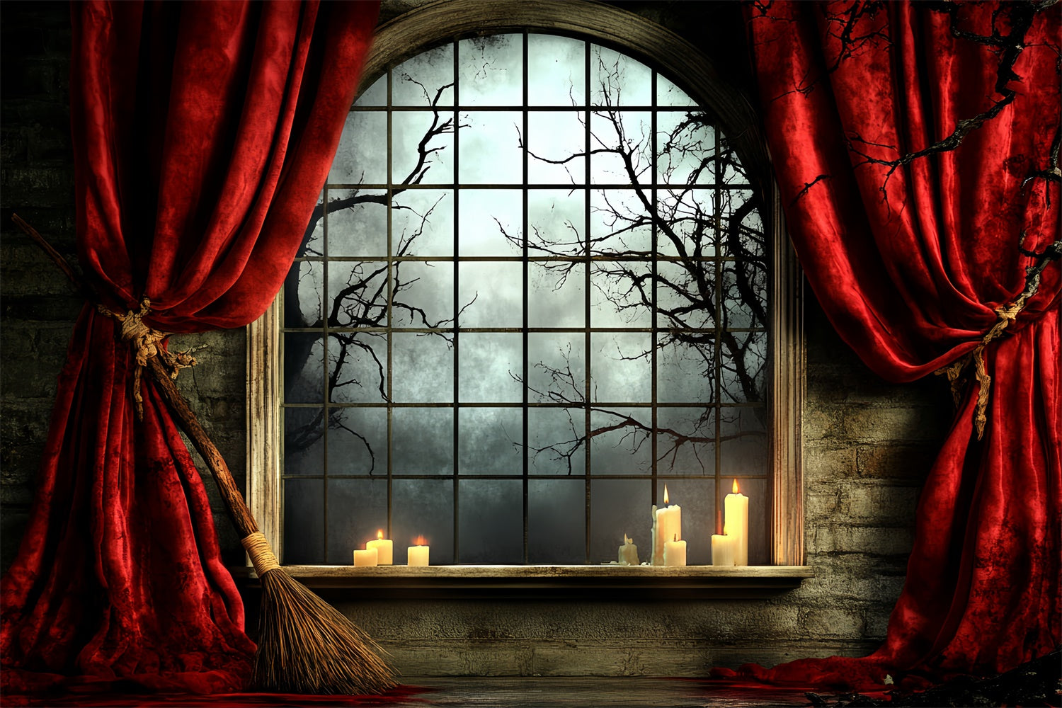 Halloween Picture Backdrop Window Moonlit Night Backdrop UK CSH6-74