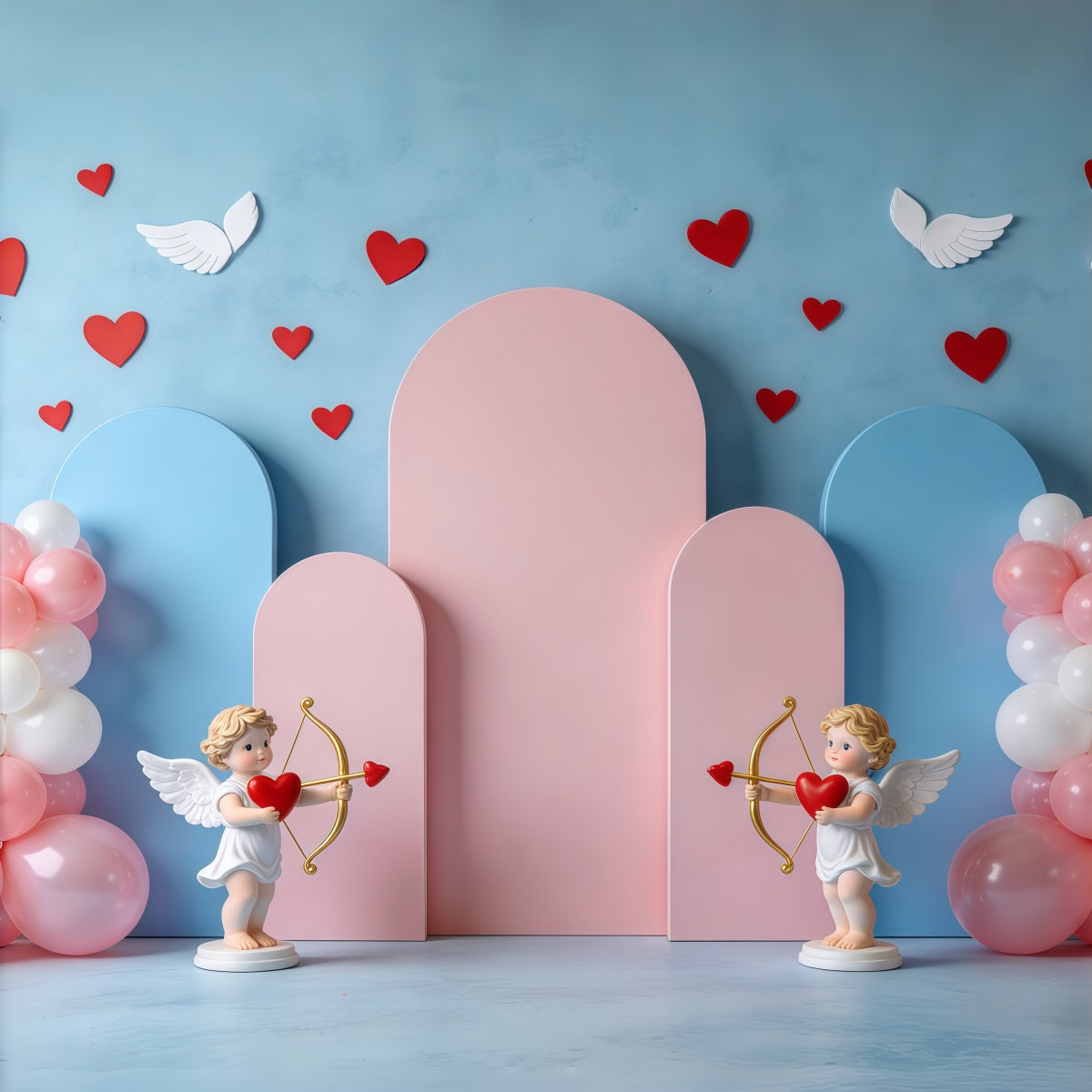 Cupid Valentine's Day Backdrop Pastel Balloon Arches Valentine Backdrops For Pictures UK CSH61-111