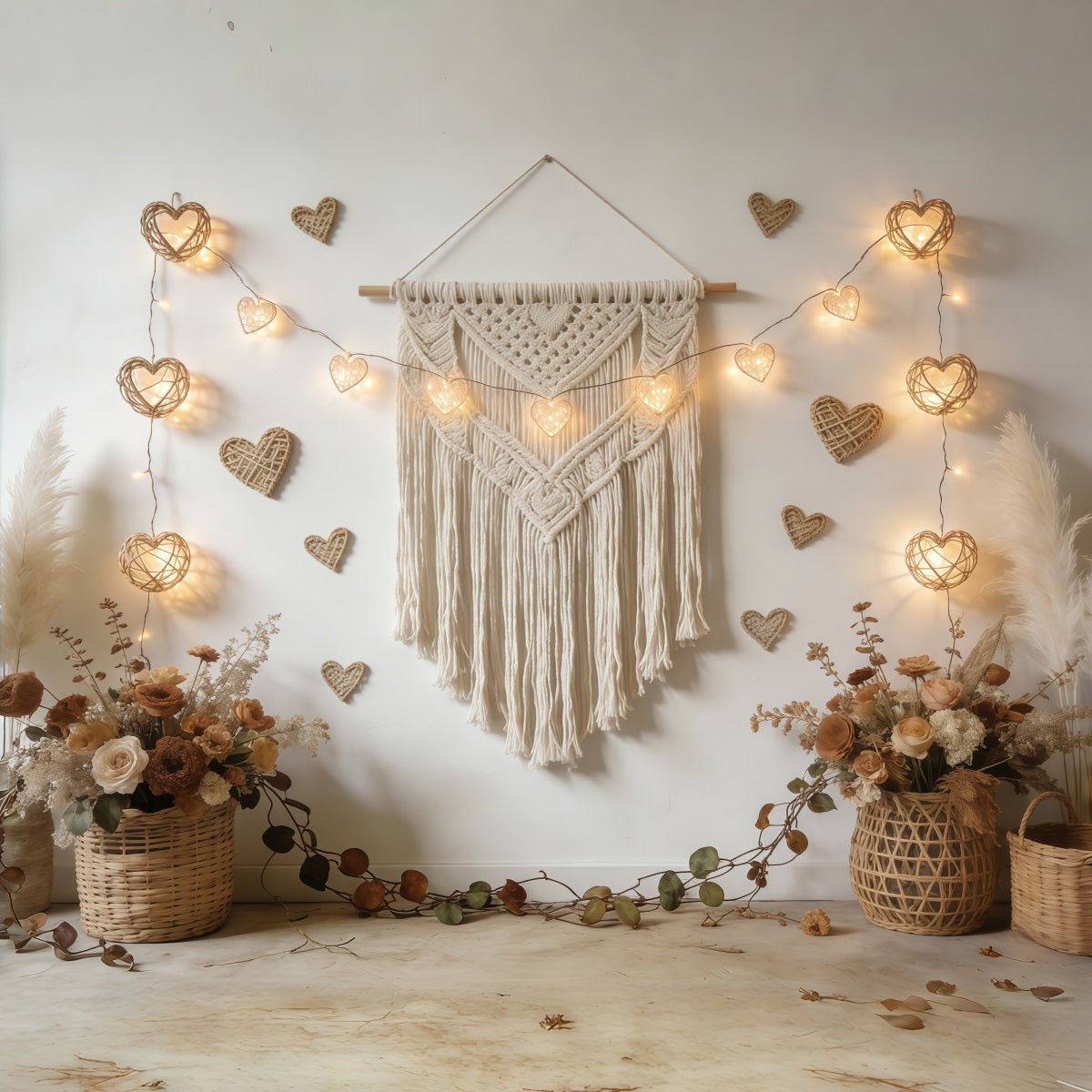 Boho Floral Valentine's Day Backdrop Macrame Heart Garland Valentine Backdrop For Pictures UK CSH61-118