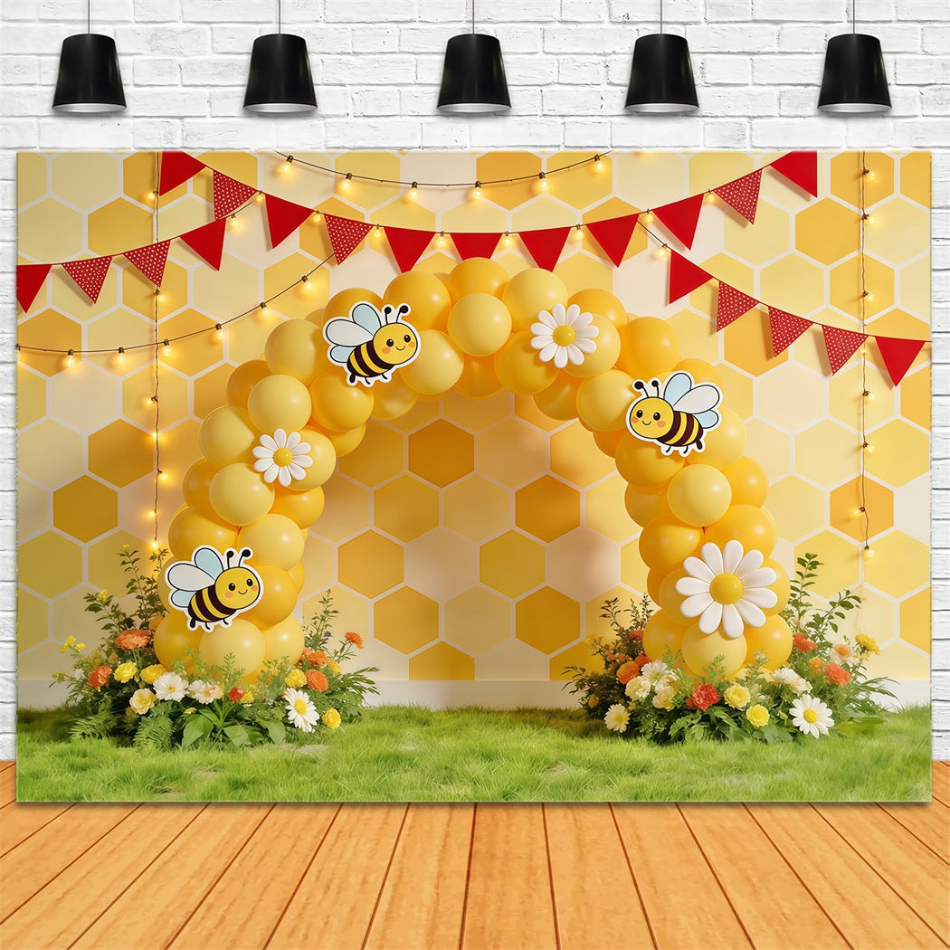 Honey Bee Backdrop Honeycomb Daisy Balloon Arch Photography Backdrops Spring UK CSH61-122