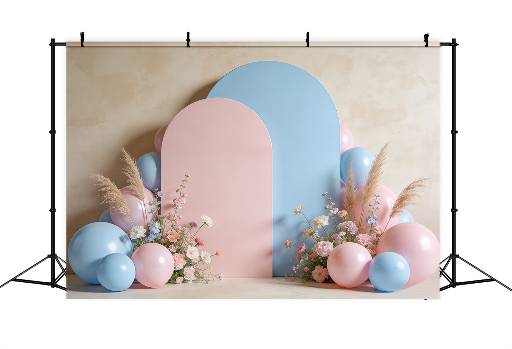 Pampas Grass Photo Backdrop Pastel Arch Balloons Floral Backdrops Spring UK CSH61-126