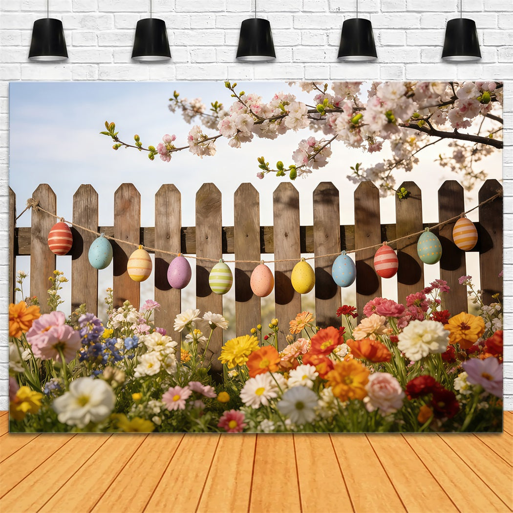 Spring Easter Backdrop Painted Eggs Garden Fence Spring Photo Booth Backdrop UK CSH61-131