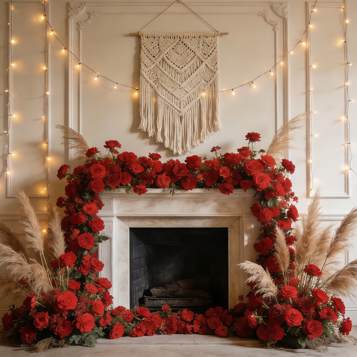Pampas Wall Backdrop Fireplace Roses Pampas Glow Spring Picture Backdrops UK CSH61-135