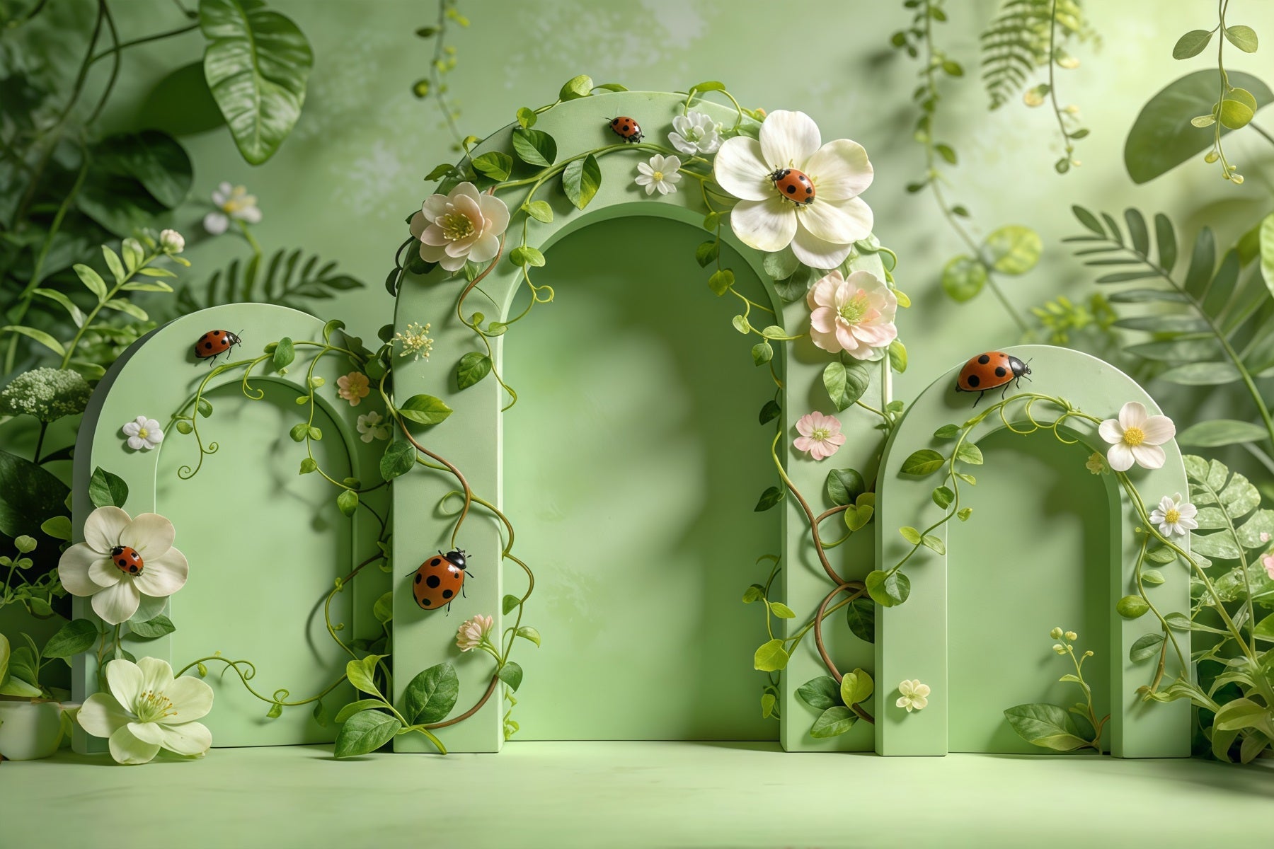 Lady Bug Backdrop Green Arch Door Floral Garden Spring Backdrops Ideas UK CSH61-147