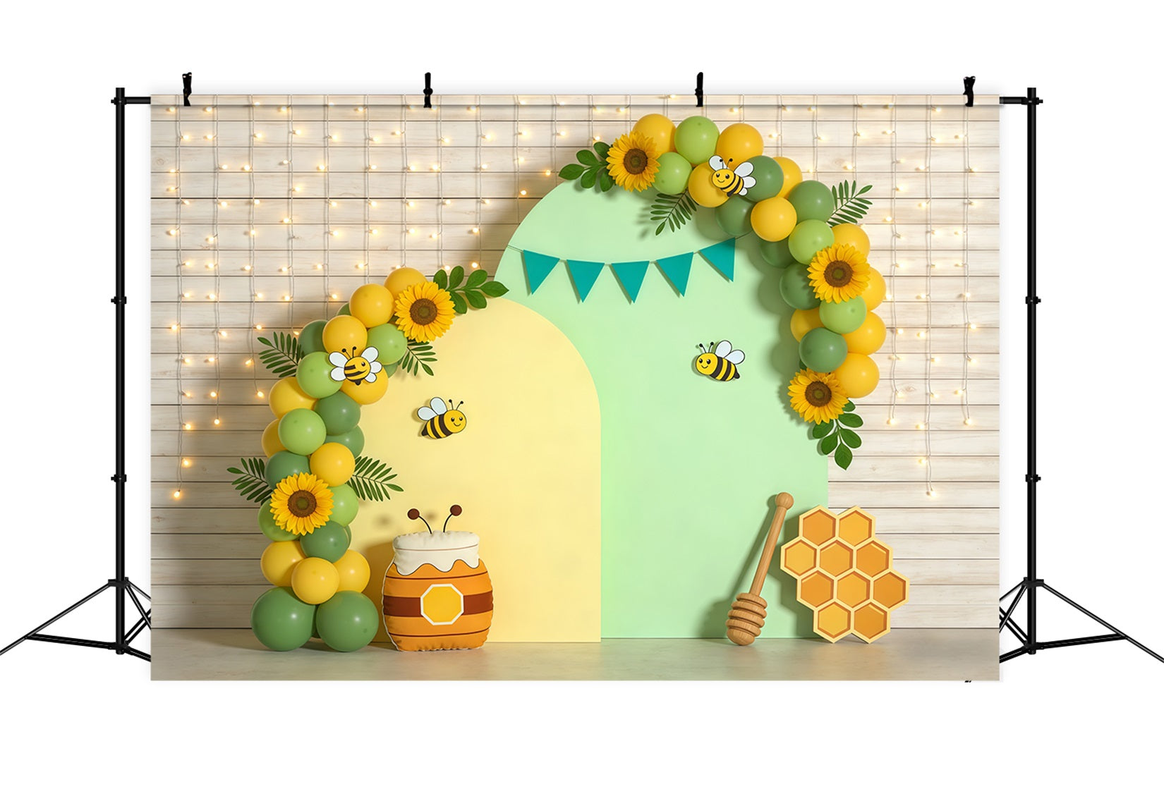 Spring Birthday Backdrop Bee Honey Balloon Arch Spring Backdrops For Photography UK CSH61-153