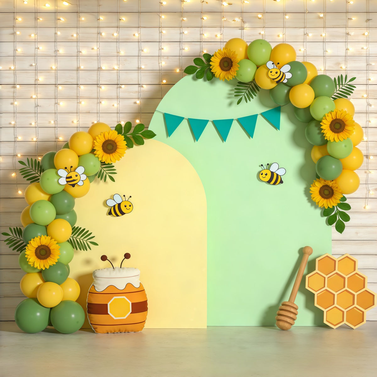 Spring Birthday Backdrop Bee Honey Balloon Arch Spring Backdrops For Photography UK CSH61-153